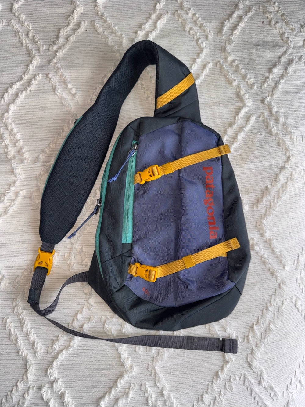 Patagonia Atom Sling 8L Crossbody Pack – Rare Patchwork Smolder Blue Colorway